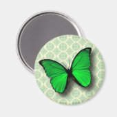 Green Butterfly auf Vintagem Muster Magnet (Vorderseite/Rückseite)