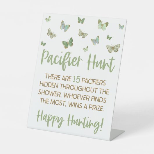 Green Butterfly Baby Dusche Schnuller Jagdspiel Sockelschild (Vorderseite)