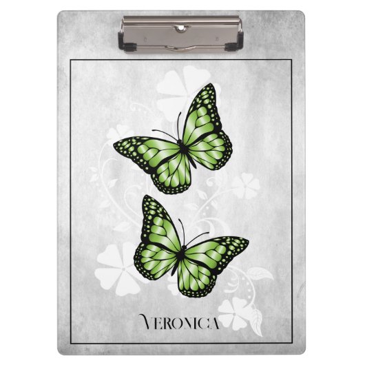 Green Butterfly Floral Clipboard Klemmbrett (Vorderseite)