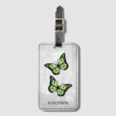 Green Butterfly Floral Luggage Tag Gepäckanhänger (Vorderseite Vertikal)