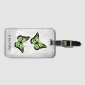 Green Butterfly Floral Luggage Tag Gepäckanhänger (Vorderseite (Horizontal))