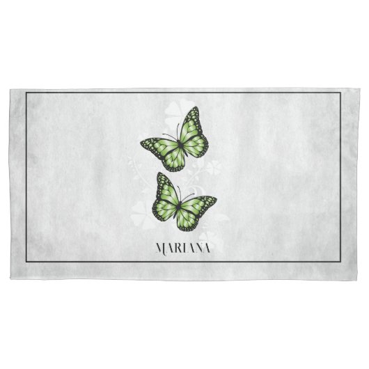 Green Butterfly Floral Pillow Case Kissenbezug (Vorderseite)
