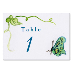 Green Butterfly Garden Custom Number Table Cards Tischnummer