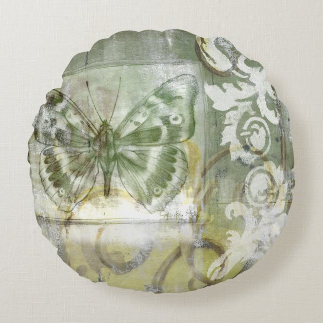 Green Butterfly Inset Rundes Kissen (Vorderseite)