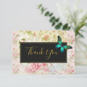 Green Butterfly on Chic Vintag Collage Danke Einladung (Stehend Vorderseite)