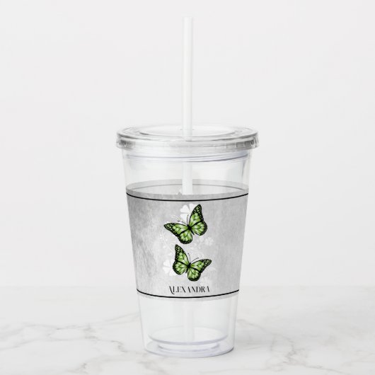 Green Butterfly Personalisiert Acryltrinkbecher (Vorderseite)