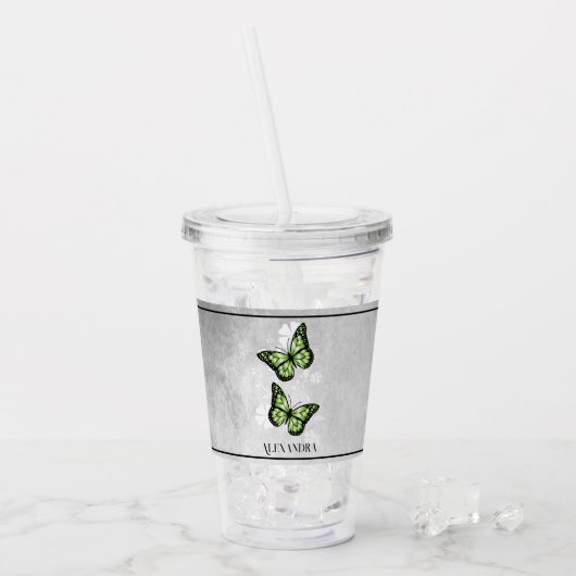Green Butterfly Personalisiert Acryltrinkbecher (Vorderseite Ice)