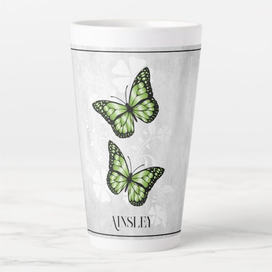 Green Butterfly Personalisiert Latte Tasse (Vorderseite)