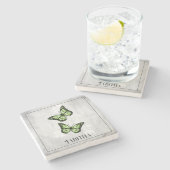 Green Butterfly Personalisiert Stone Untersetzer (Seitenansicht)
