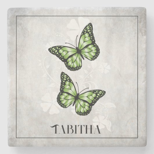 Green Butterfly Personalisiert Stone Untersetzer (Vorderseite)