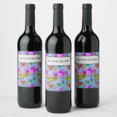 Green Butterfly Purple Rose Garden Pattern Weinetikett (Flaschen)