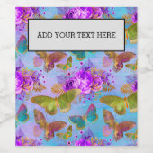 Green Butterfly Purple Rose Garden Pattern Weinetikett (Einzelnes Label)