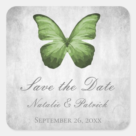 Green Butterfly Save the Date Stickers (Vorderseite)