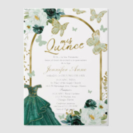 Green Butterfly Spanish Quinceanera Pergament Einladungen