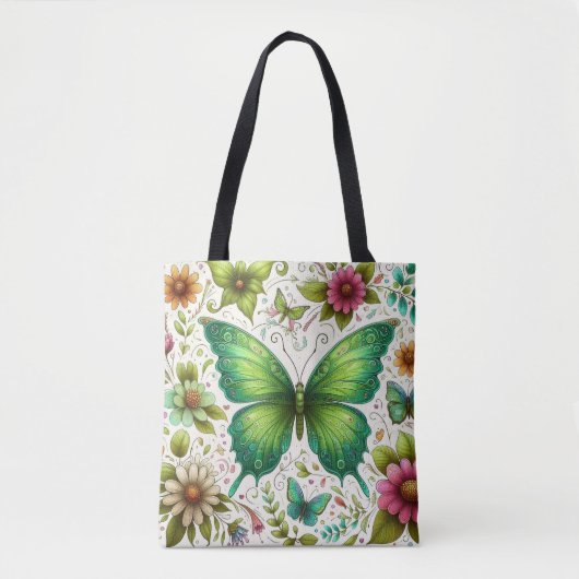 Green Butterfly umgeben von Blume Tasche (Vorderseite)