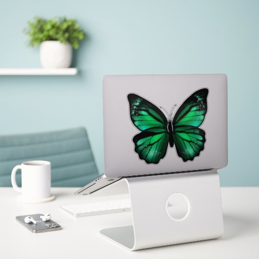 Green Butterfly Vinyl Sticker (Laptop auf Schreibtisch)
