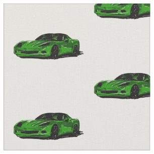 Green C6 Corvette Handgezeichnete Sketch-Fabrik Stoff
