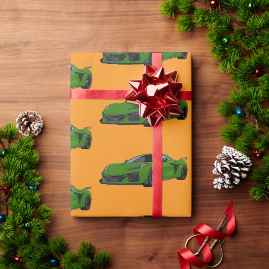 Green C8 Corvette Sportwagen Handgezeichnet Geschenkpapier (Feiertagsgeschenk)
