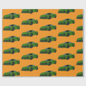 Green C8 Corvette Sportwagen Handgezeichnet Geschenkpapier (Flach)