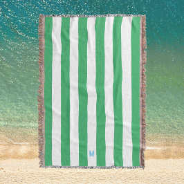 Green Cabana Strip & Personalisiert Blue Monogram Decke