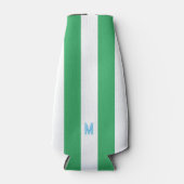 Green Cabana Strip & Personalisiert Blue Monogram Flaschenkühler (Vorderseite)