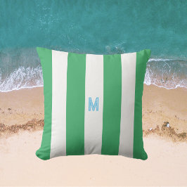 Green Cabana Strip & Personalisiert Blue Monogram Kissen