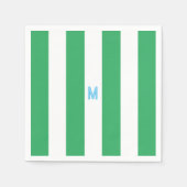 Green Cabana Strip & Personalisiert Blue Monogram Serviette (Vorderseite)