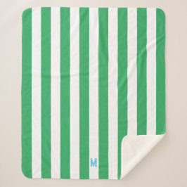 Green Cabana Strip & Personalisiert Blue Monogram Sherpadecke