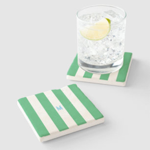 Green Cabana Strip & Personalisiert Blue Monogram Steinuntersetzer