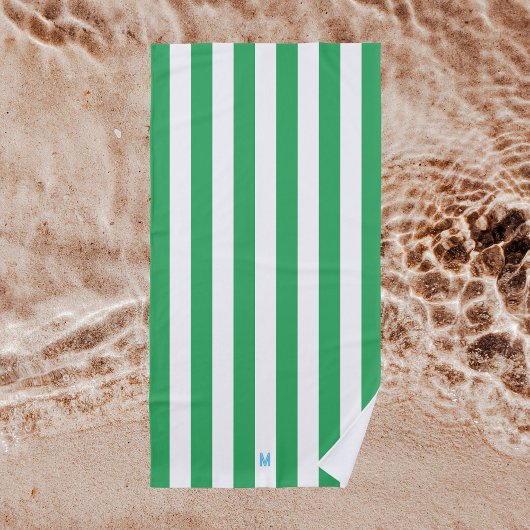 Green Cabana Strip & Personalisiert Blue Monogram Strandtuch