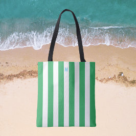 Green Cabana Strip & Personalisiert Blue Monogram Tasche