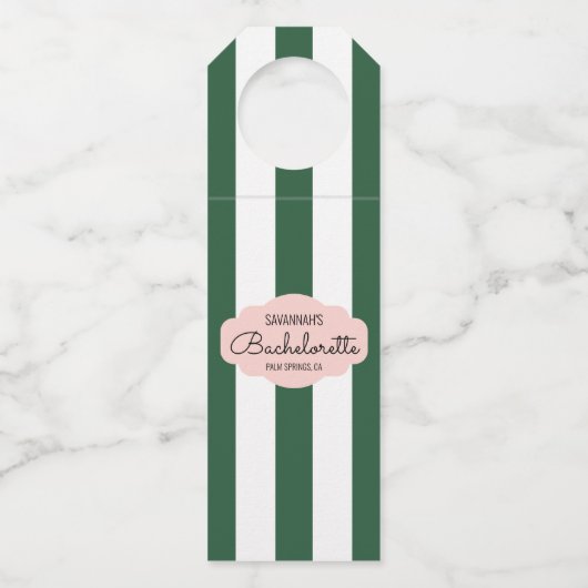 Green Cabana Stripes Junggeselinnen-Abschied Gefal Flaschenanhänger (Vorderseite)