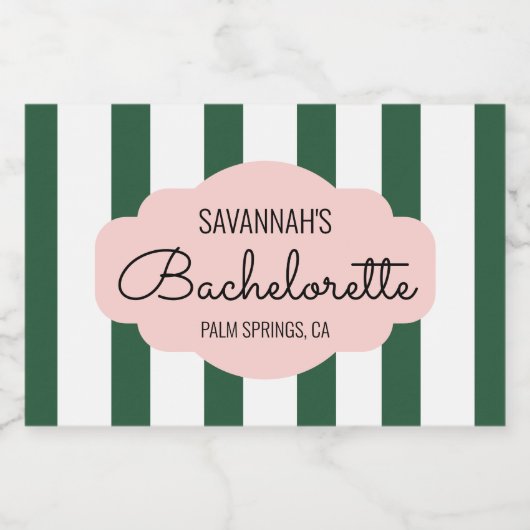 Green Cabana Stripes Junggeselinnen-Abschied Gefal Schaumweinetikett (Einzelnes Label)