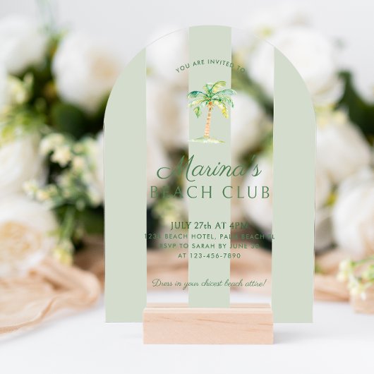 Green Cabana Stripes Palm Beach Club Acryleinladungen