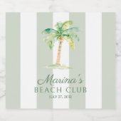 Green Cabana Stripes Palm Beach Club Birthday Schaumweinetikett (Einzelnes Label)