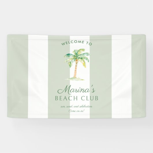 Green Cabana Stripes Palm Beach Club Welcome Banner (Horizontal)