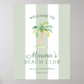 Green Cabana Stripes Palm Beach Willkommen Poster (Vorne)