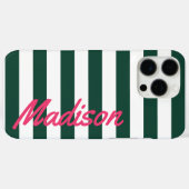Green Cabana Stripes Retro Monogram Case-Mate iPhone Hülle (Rückseite (Horizontal))