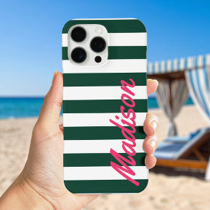 Green Cabana Stripes Retro Monogram iPhone 16 Pro Max Hülle