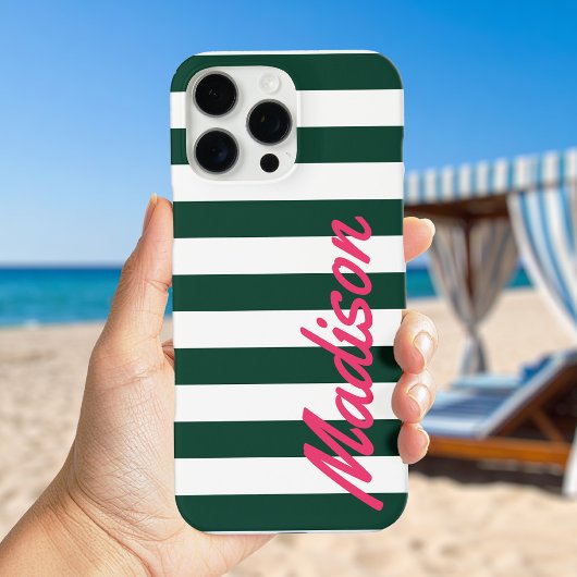 Green Cabana Stripes Retro Monogram Case-Mate iPhone Hülle