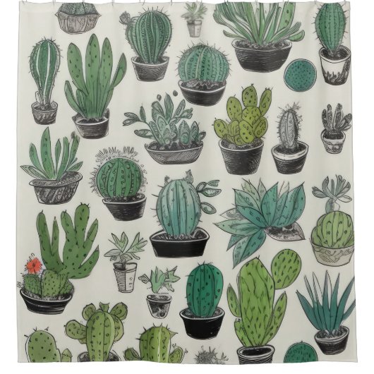 Green Cacti Muster Duschvorhang (Vorderseite)