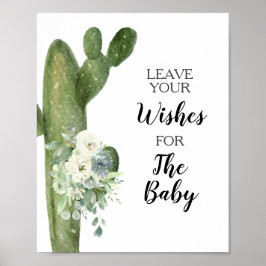 Green Cactus Baby Shower Wünsche für Babysignatur Poster