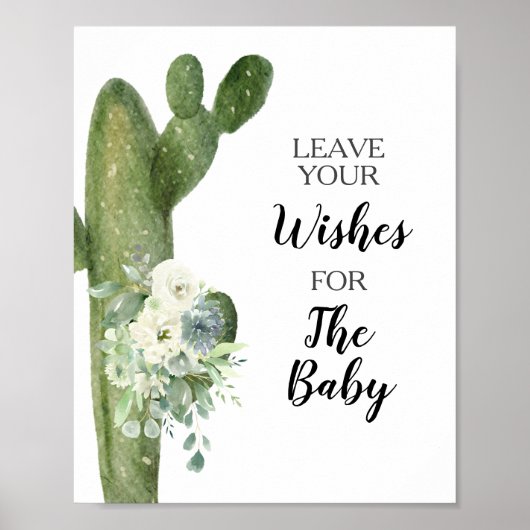 Green Cactus Baby Shower Wünsche für Babysignatur Poster (Vorne)