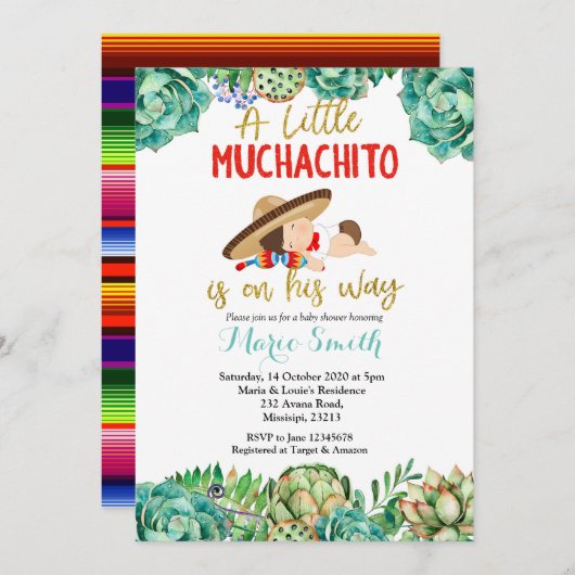 Green Cactus Fiesta Baby Muchacho Baby Shower Einladung (Vorne/Hinten)