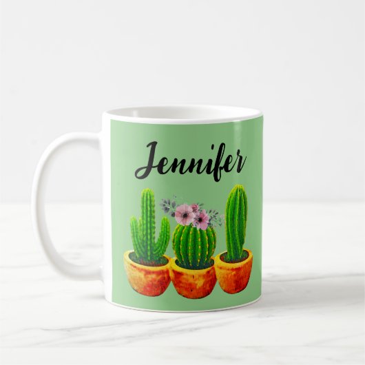 Green Cactus Floral Custom Tasse (Links)