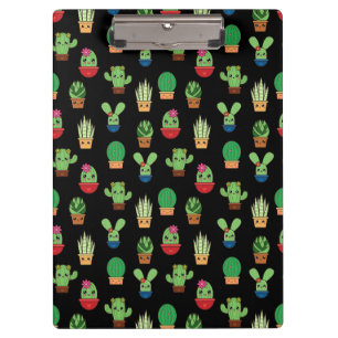 Green Cactus on Black Background - Spiral Bound Klemmbrett