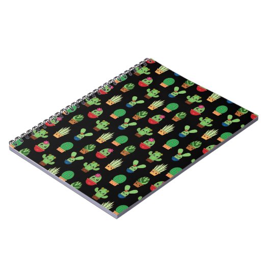 Green Cactus on Black Background - Spiral Bound Notizblock (Linke Seite)