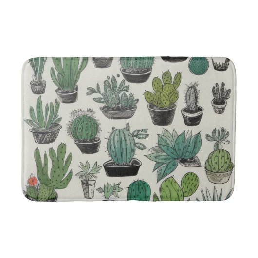 Green Cactus Pattern Badematte (Vorderseite)