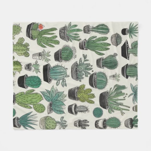 Green Cactus Pattern Fleecedecke (Vorderseite (Horizontal))