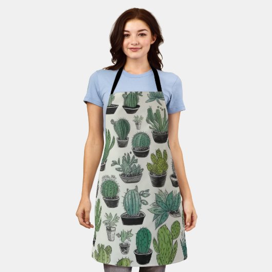 Green Cactus Pattern Schürze (Getragen)